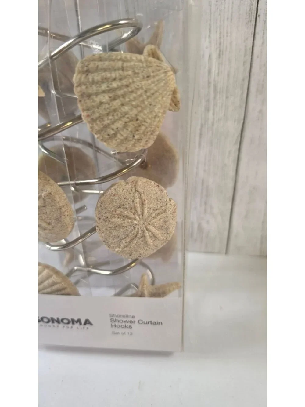 SONOMA SHORELINE SHOWER CURTAIN HOOKS SEA SHELLS BEACH VIBES BATHROOM DECOR 12 c